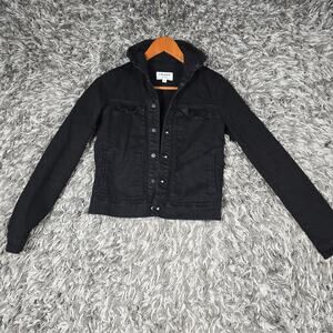 Frame Denim Jacket Womens Extra Small Black Cropped Trucker Stretch USA